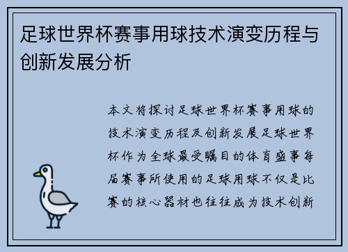 足球世界杯赛事用球技术演变历程与创新发展分析